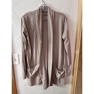 Garnet Hill Green Cotton Open Front Cardigan Taupe Long Sleeve Pockets Size S
